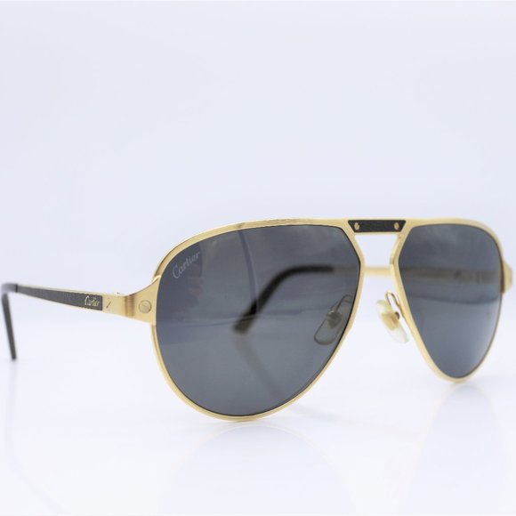 Cartier Santos De Cartier Gold Tone Metal Men's Sunglasses - Picture 1 of 12